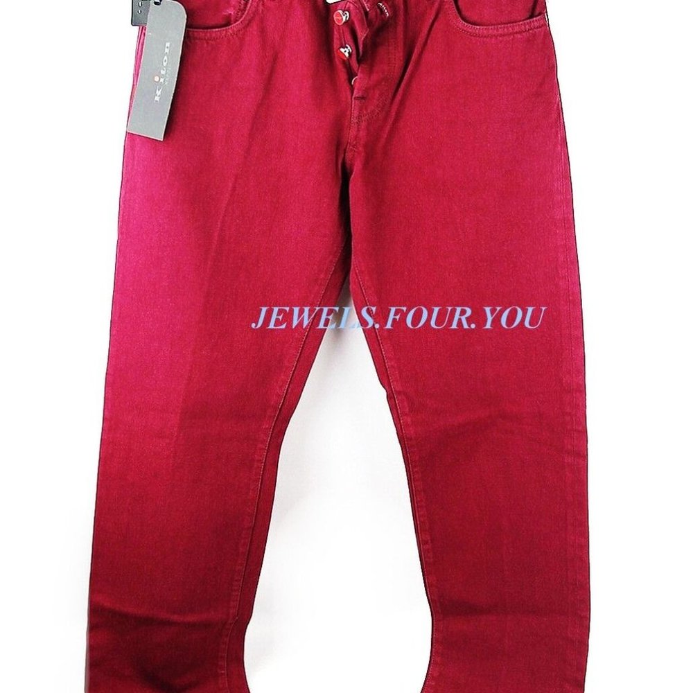 KITON NAPOLI DARK PINK JEANS PANTS SIZE 32 US 100% COTTON NEW $995 ITALY # 45